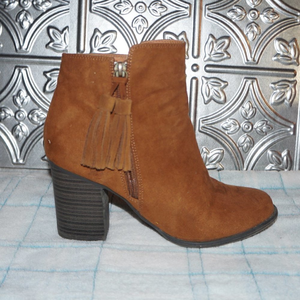 ESPRIT "Roberta" Size 8M Brown Faux Suede Zip Up With Tassels Block Boot Heels - Picture 6 of 8